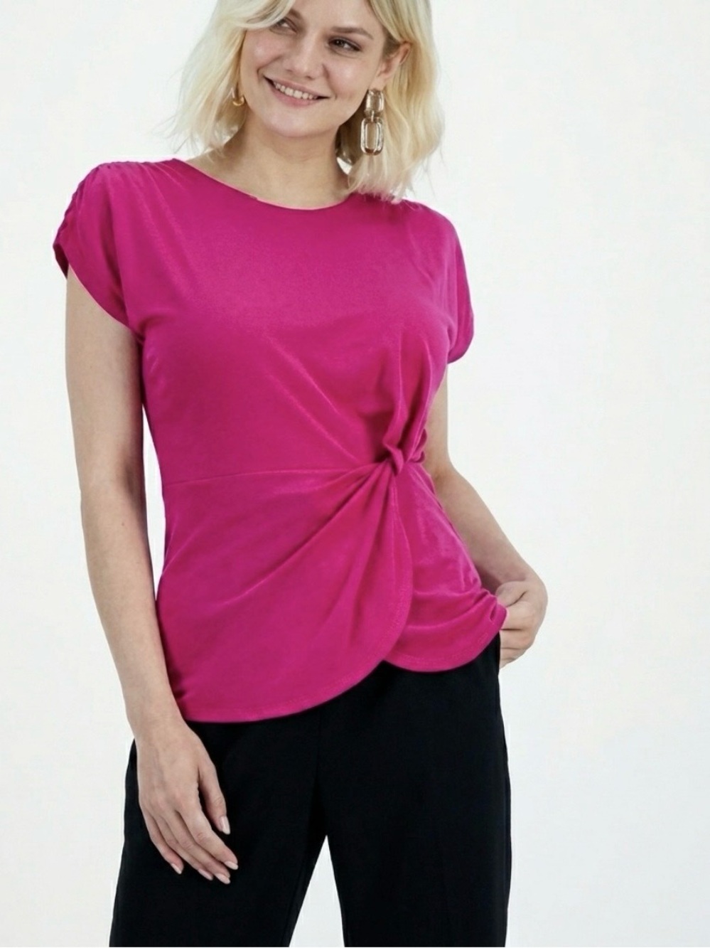I.N.C. Fuschia Pink Gathered Waist Ruched Dolman Sleeve Top NWT L